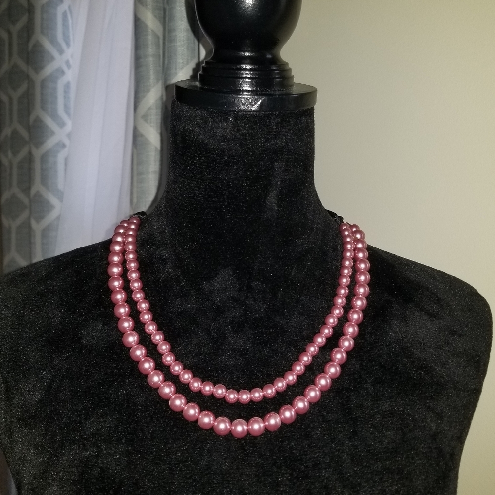 Pink pearl double strand necklace